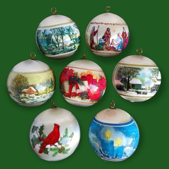 Currier & Ives Holiday Vintage 7s80s White Satin Christmas Ball